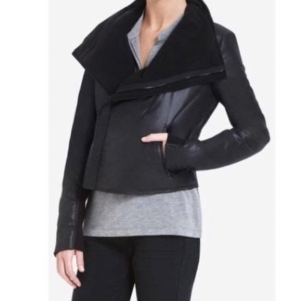 Bcbg Maxazria Emerson Black Fleece Moto Jacket Large